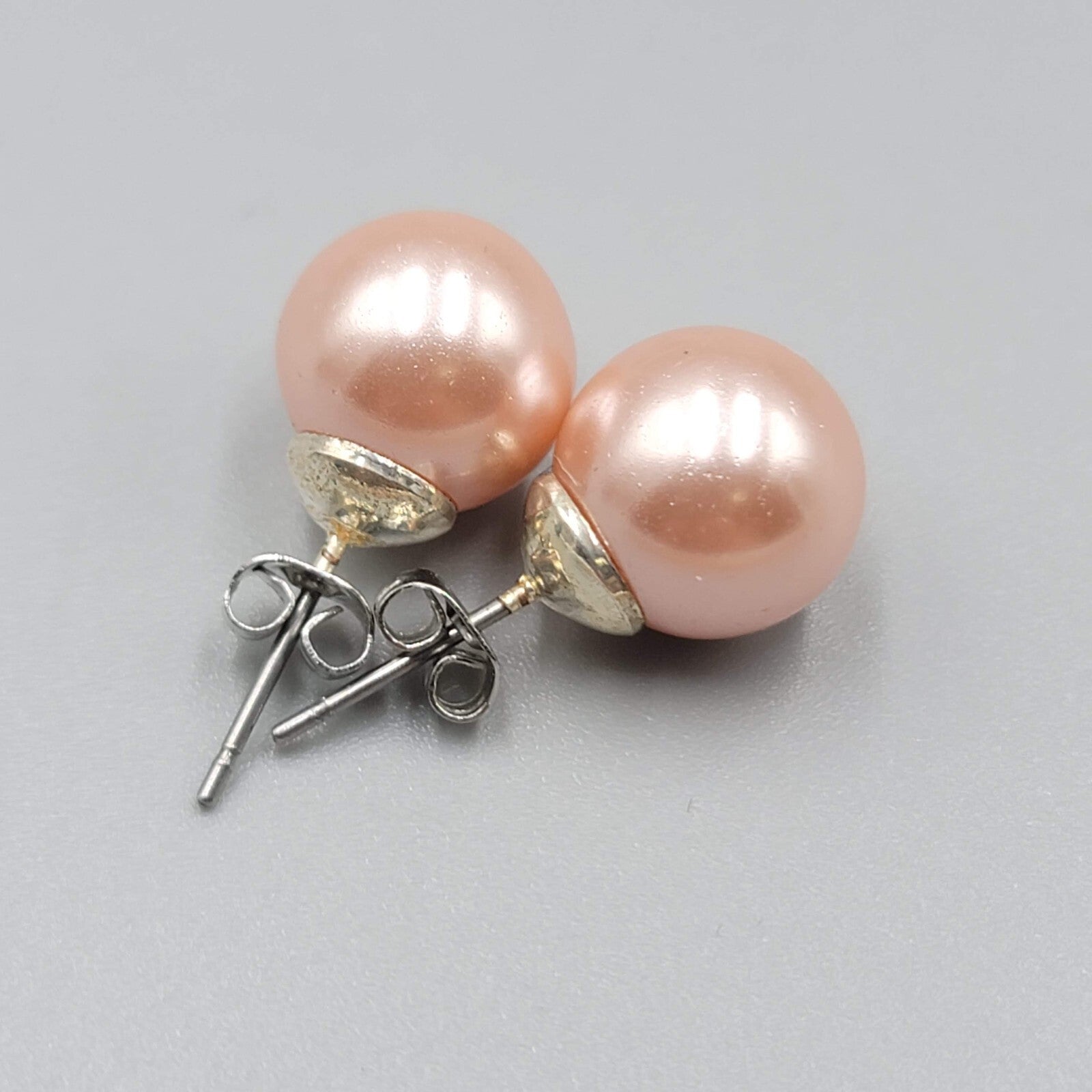 Pink Satin Round Studs Pierced Earrings 3/8"