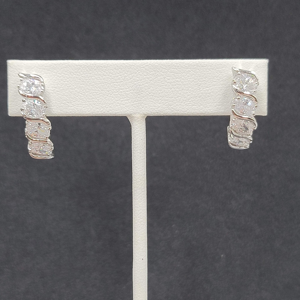 Pierced Earrings Silver Plated Cubic Zirconia Drop 7/8"