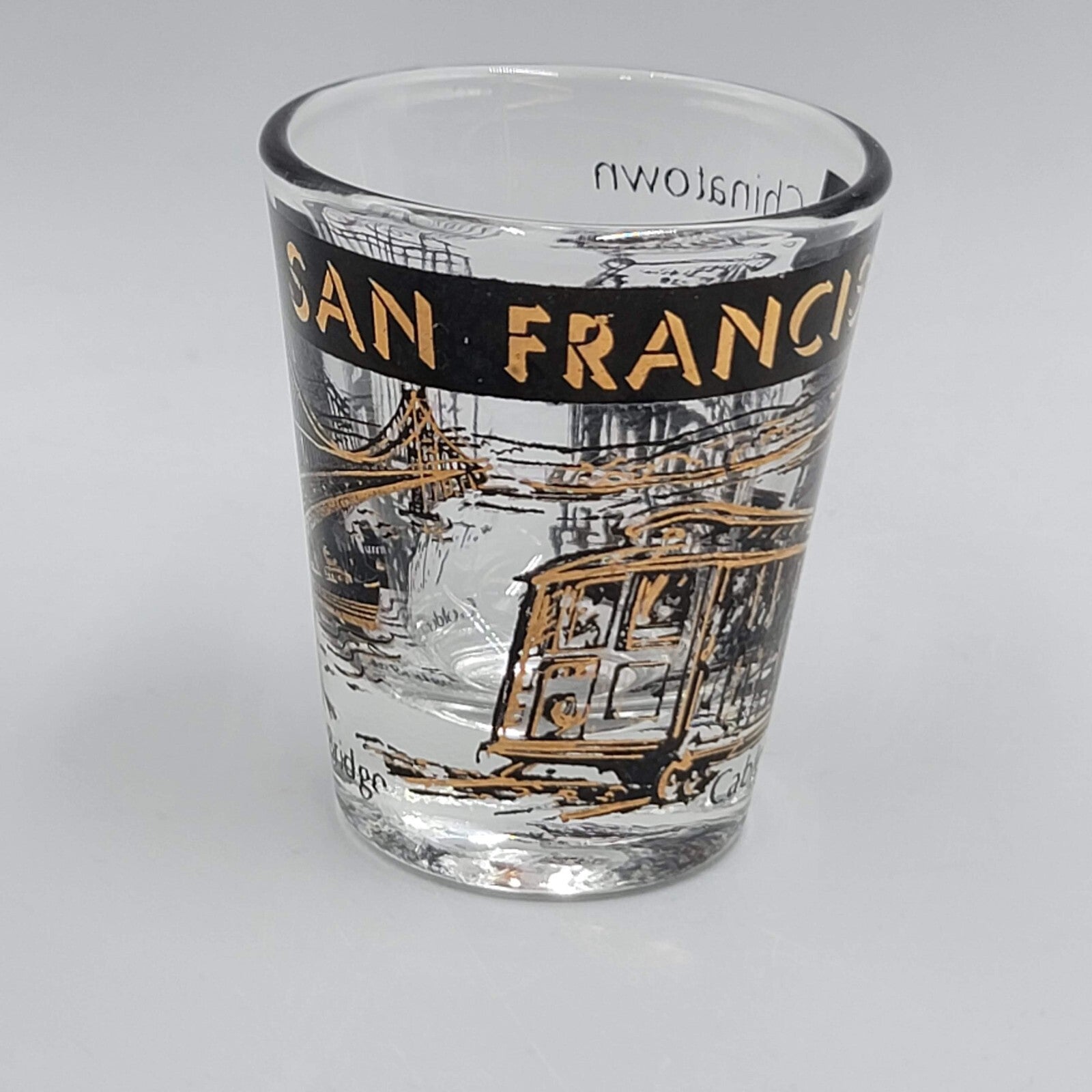 San Francisco Shot Glass Souvenir Black Gold Embossing
