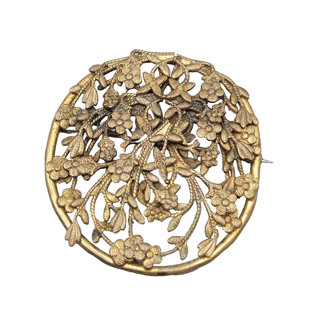 Vintage Antique Filigree Flower Brooch Gold tone 2.25 in