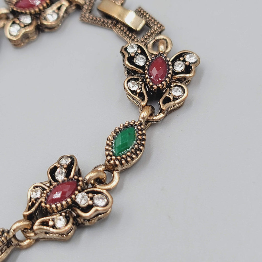 Butterfly Bracelet Bronze tone Multicolor Crystal Accents 6.5"