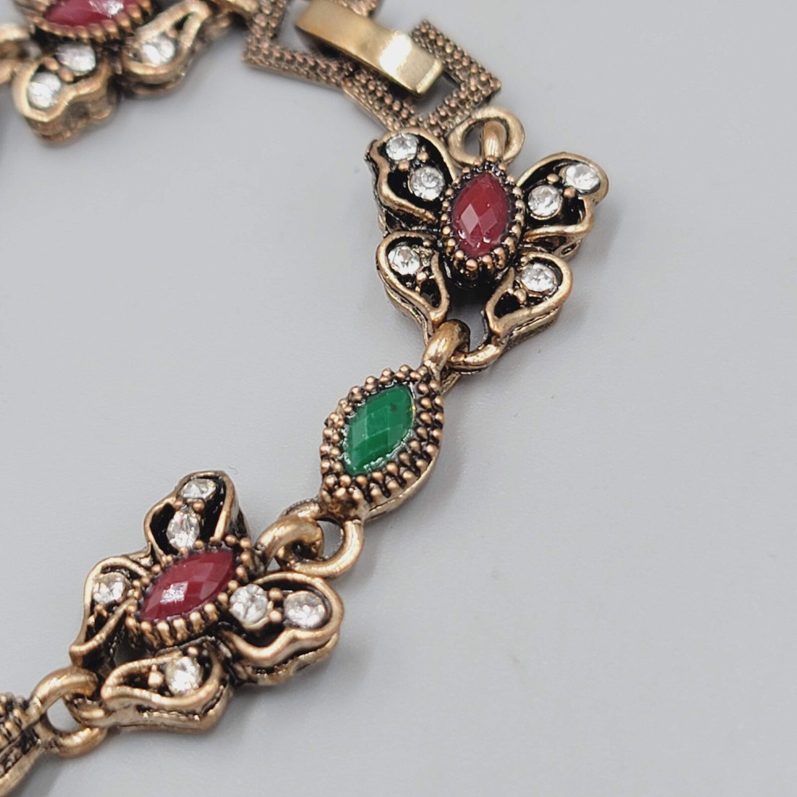 Butterfly Bracelet Bronze tone Multicolor Crystal Accents 6.5"