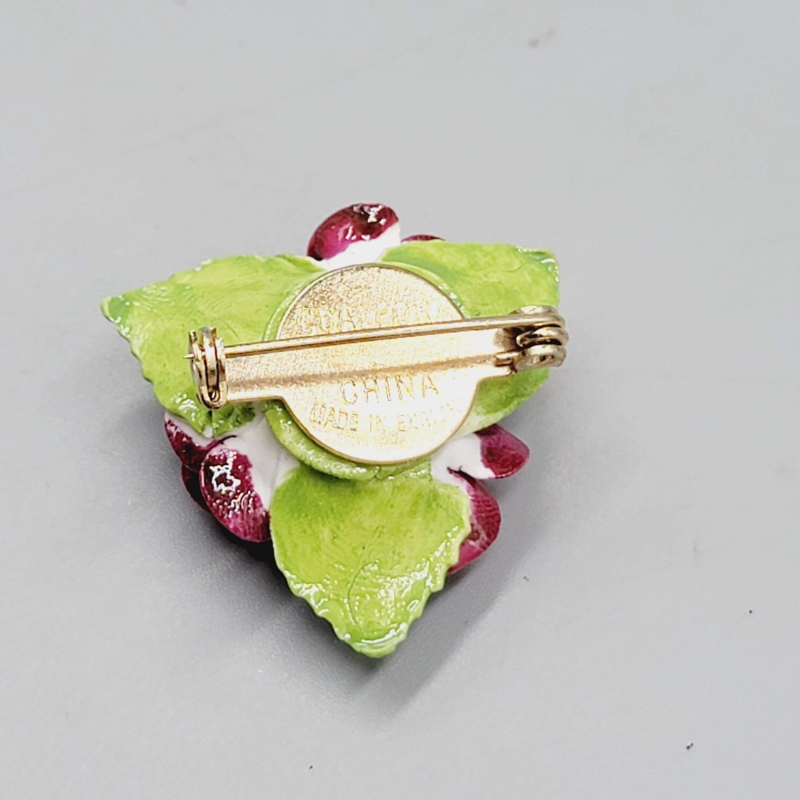 Vintage Coalport Red Roses Brooch England Bone China Flower Pin 1.25"