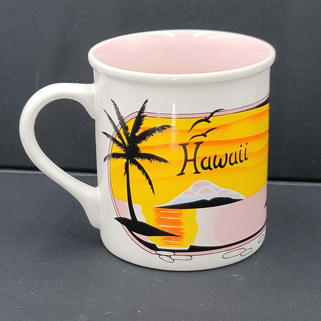 Vintage Hawaii Coffee Mug Hilo Hattie Palm Trees Sunset Souvenir