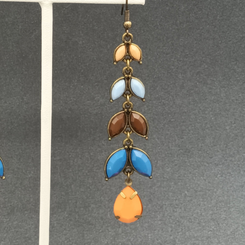 Pierced Earrings Gold tone Multicolor Acrylic Dangle 2.75"