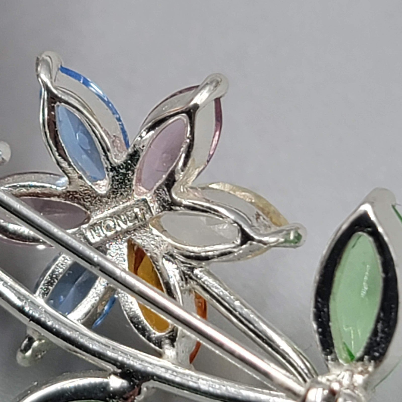 Vintage Monet Flower Brooch Multi-Colored Rhinestones 2.75 in