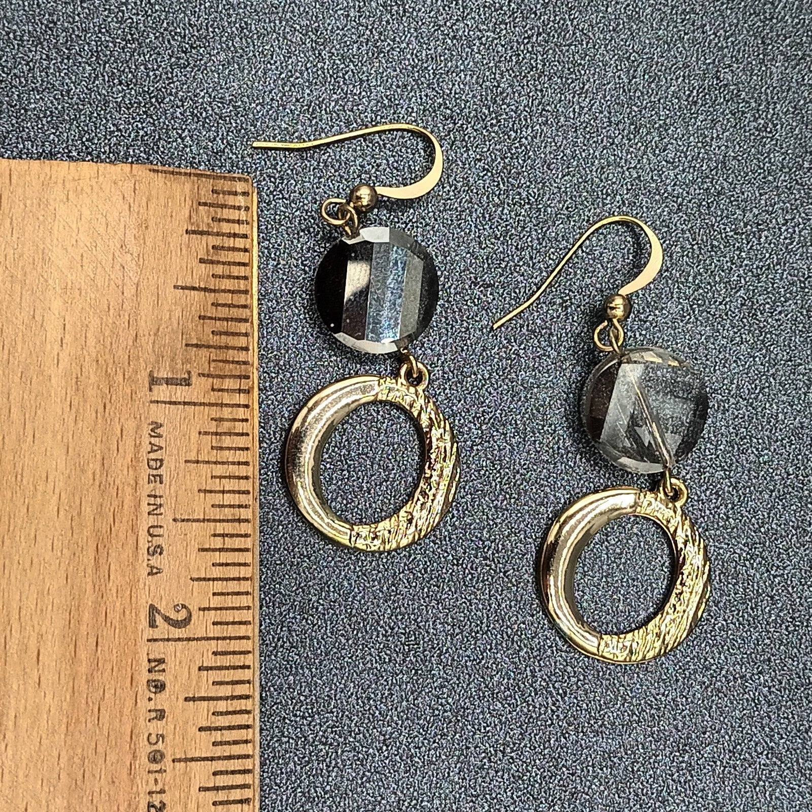 Pierced Earrings Gold tone Glass Bead Open Circle Dangle 1 5/8"
