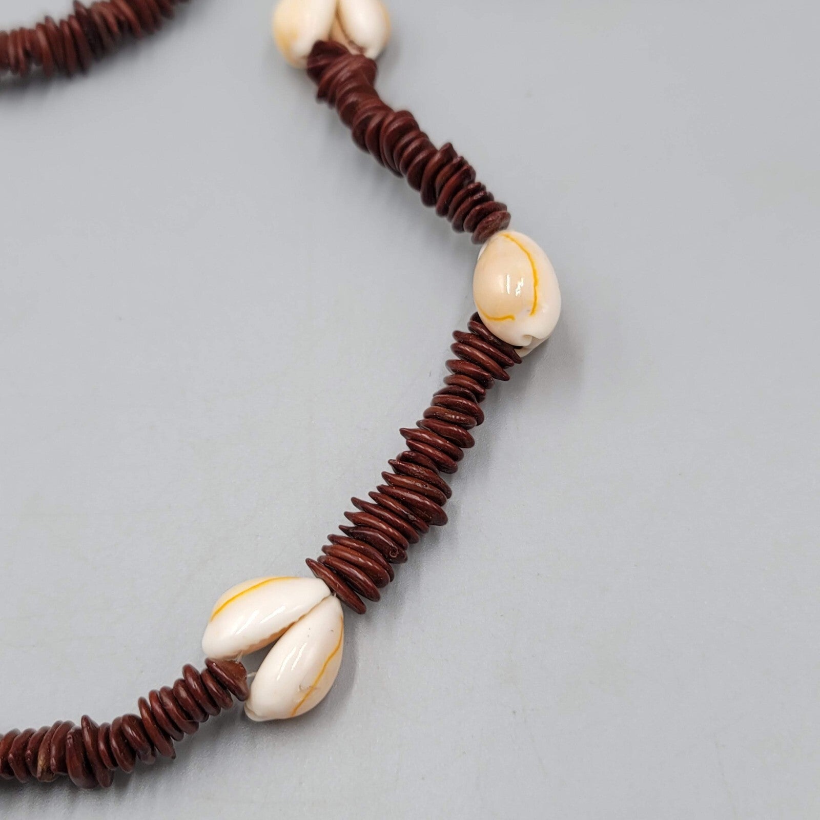 Vintage Apple Seed and Cowrie Shell Bead Necklace Long Handmade 37"