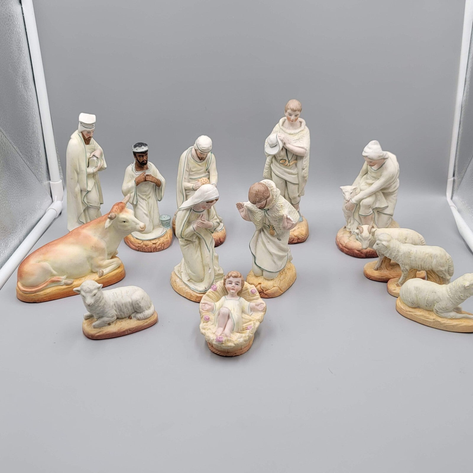 Vintage Bisque Porcelain Christmas Nativity Set 13 Piece Set Vintage