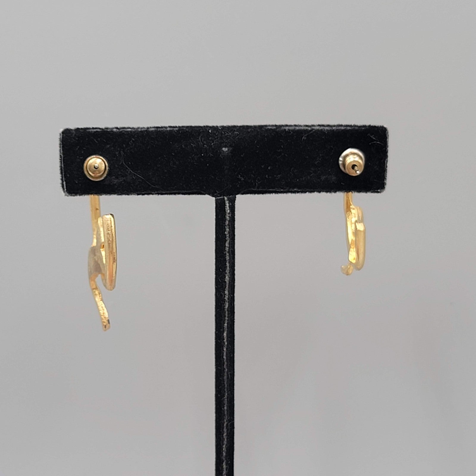 Vintage Kitty Cat Hoop Pierced Earrings Gold Plated 1"