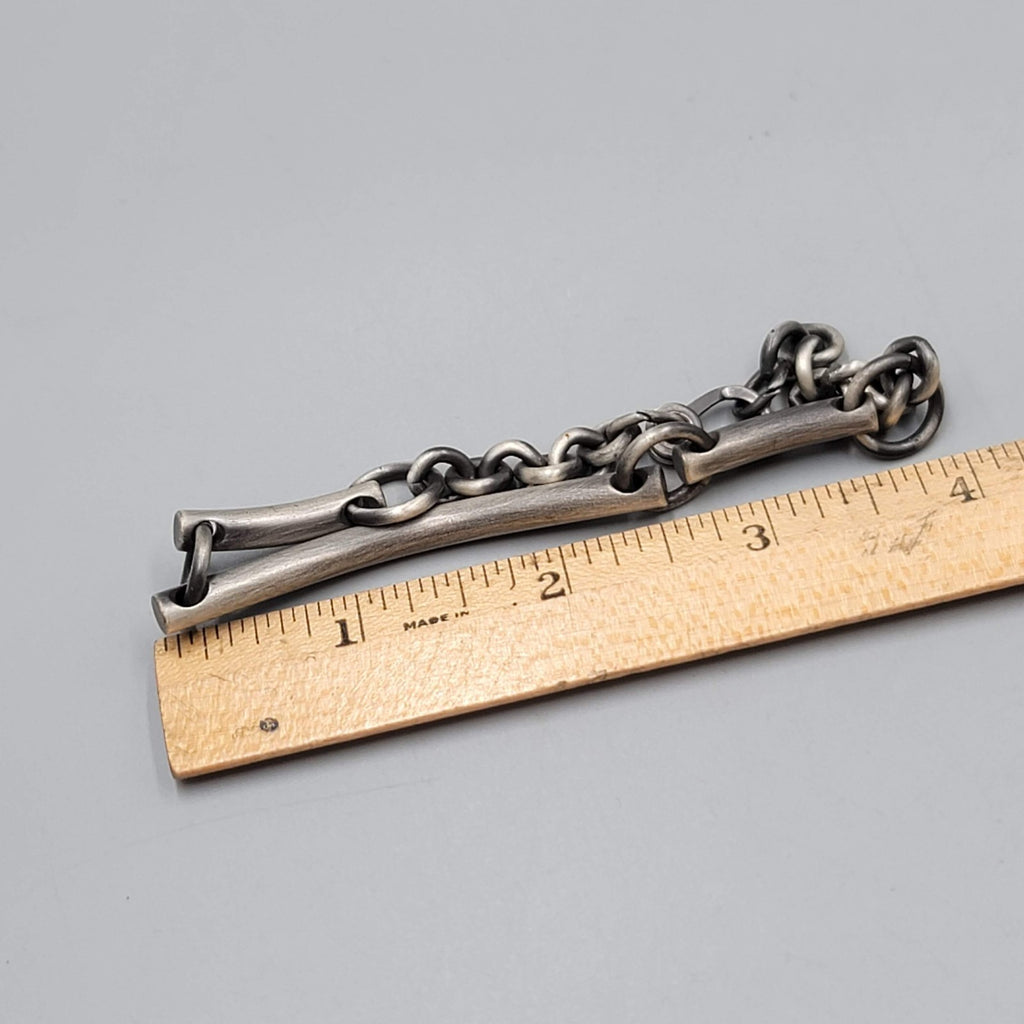 Mens Bracelet Dark Gray Silver tone Bar Link 8.25 in