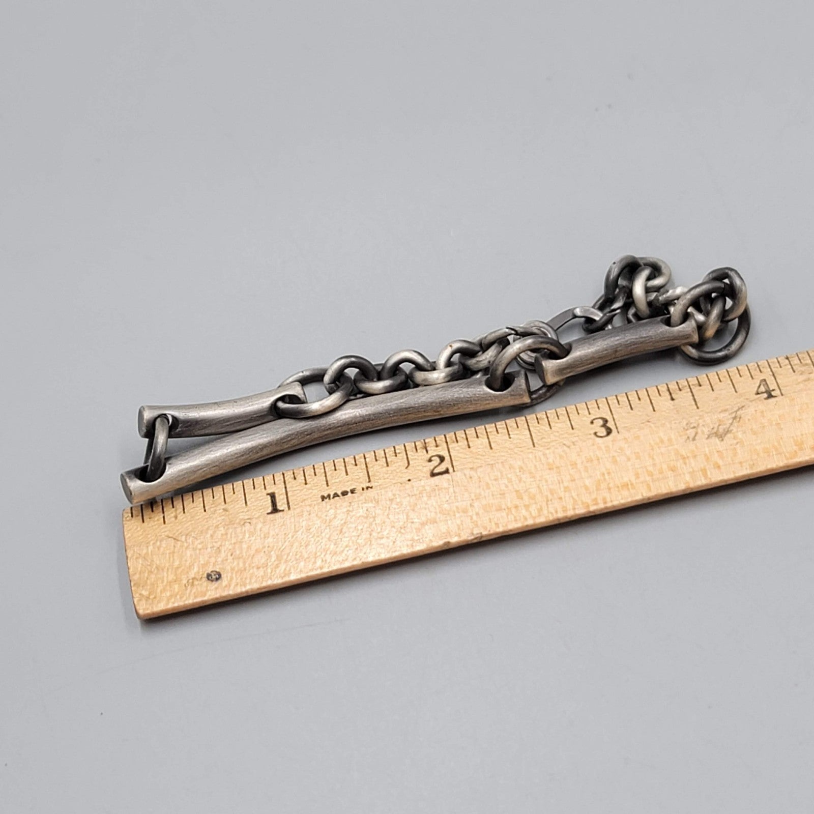 Mens Bracelet Dark Gray Silver tone Bar Link 8.25 in