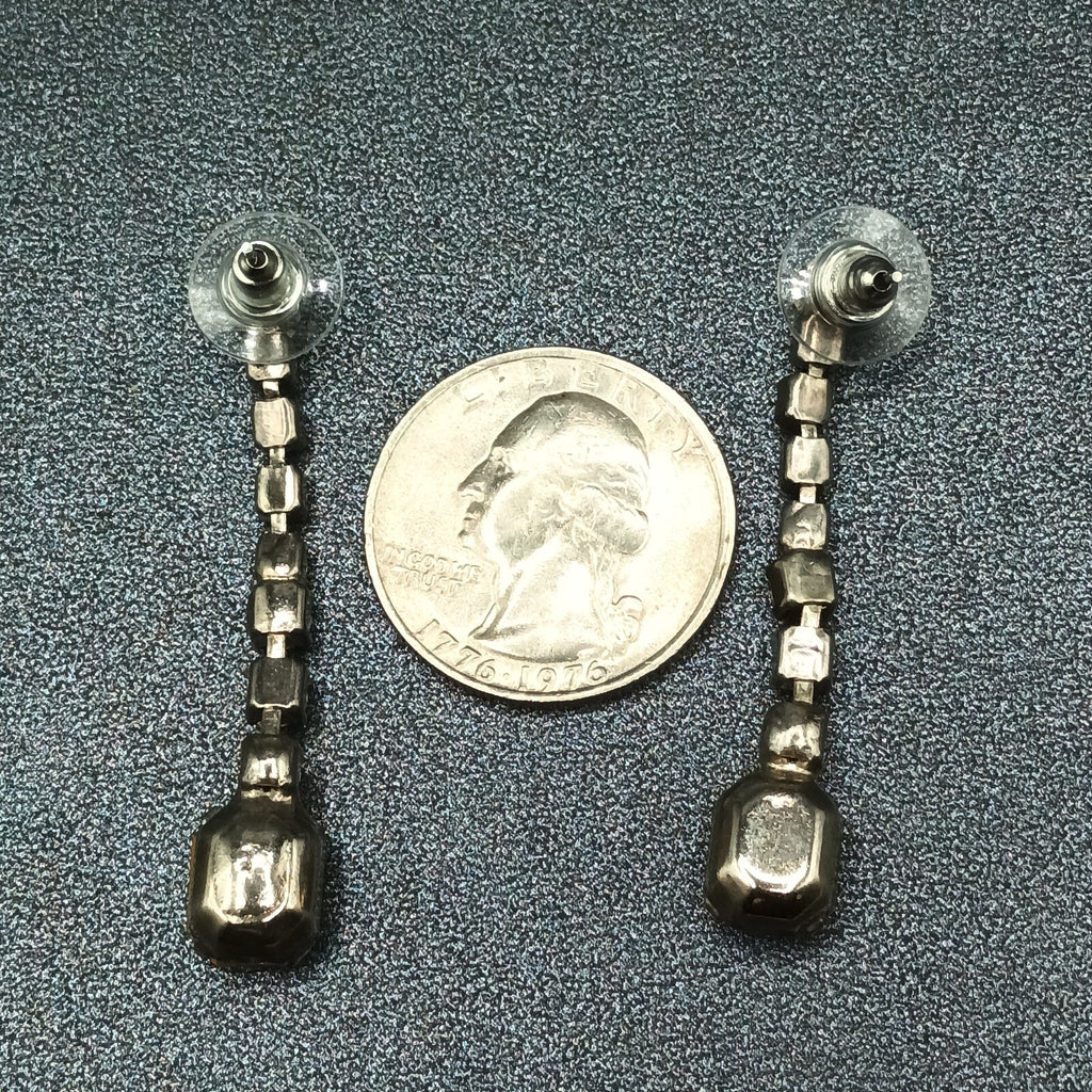 Pierced Earrings Silver tone Rhinestone Retro Dangle 1 3/4"