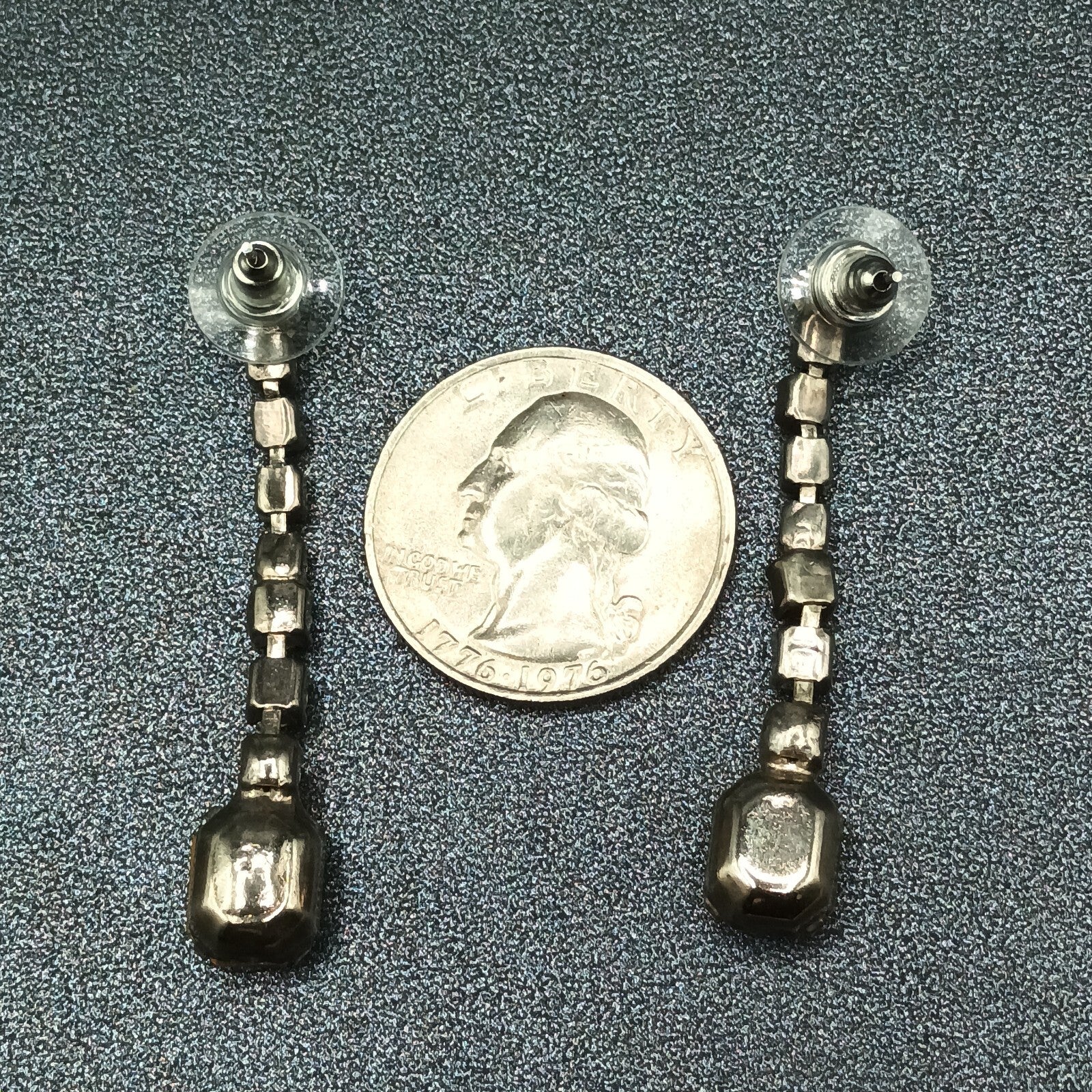 Pierced Earrings Silver tone Rhinestone Retro Dangle 1 3/4"