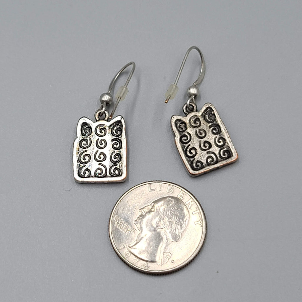 Christmas Present Pierced Earrings Enamel Rhinestone Silver tone Dangle 3/4"