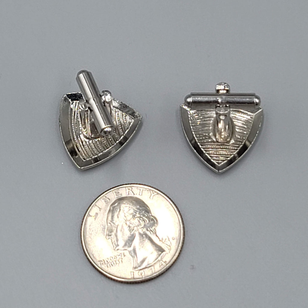 Vintage Silver tone Mens Cufflinks Etched Triangle Mens Estate Jewelry 3/4"