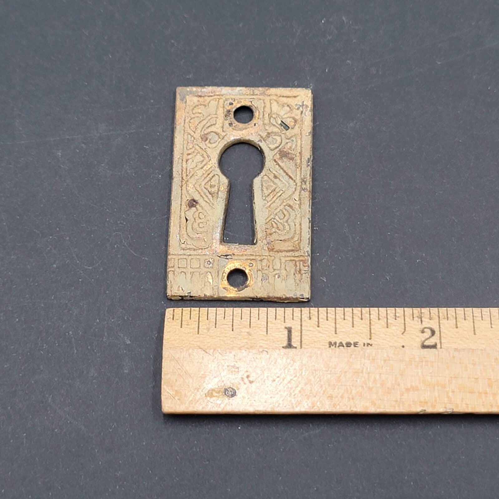 Vintage Ornate Iron Skeleton Key hole Shabby Chic Escutcheon Salvage 1 3/4" x 1"