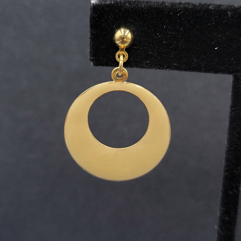 Vintage Pierced Earrings Gold tone Cream Enamel Dangle 1.25"