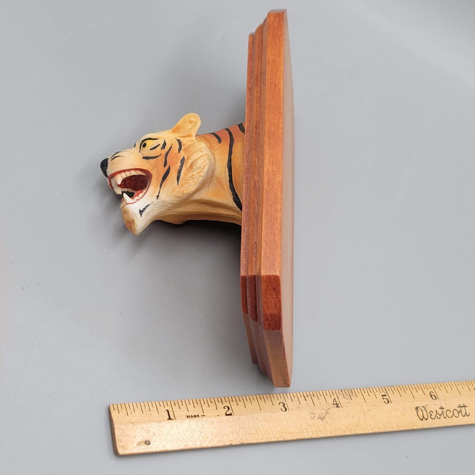 Vintage Ceramic TIGER Head Wood Wall Plaque 6 in Miniature