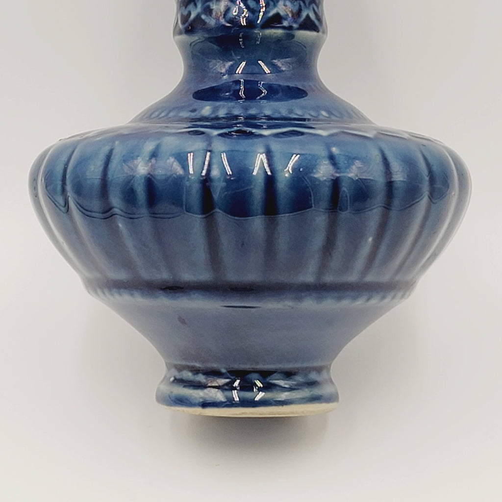 Art Pottery Vase Blue Glazed Geanie Bottle Decorative 8"