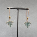 Pierced Earrings Bronze tone Green Patina Leaf Beaded Dangle 2.25"
