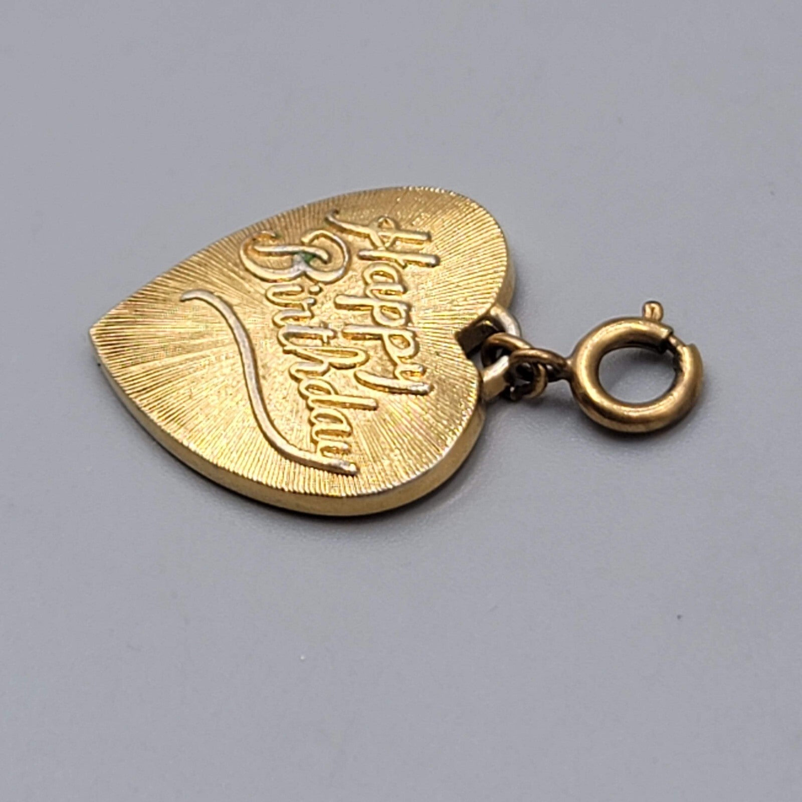 Vintage Dangle Happy Birthday Heart Charm w Clasp Gold tone  1"