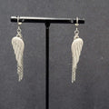 Pierced Earrings Matte Silver tone Angel Wings Dangle Chains 1.75"