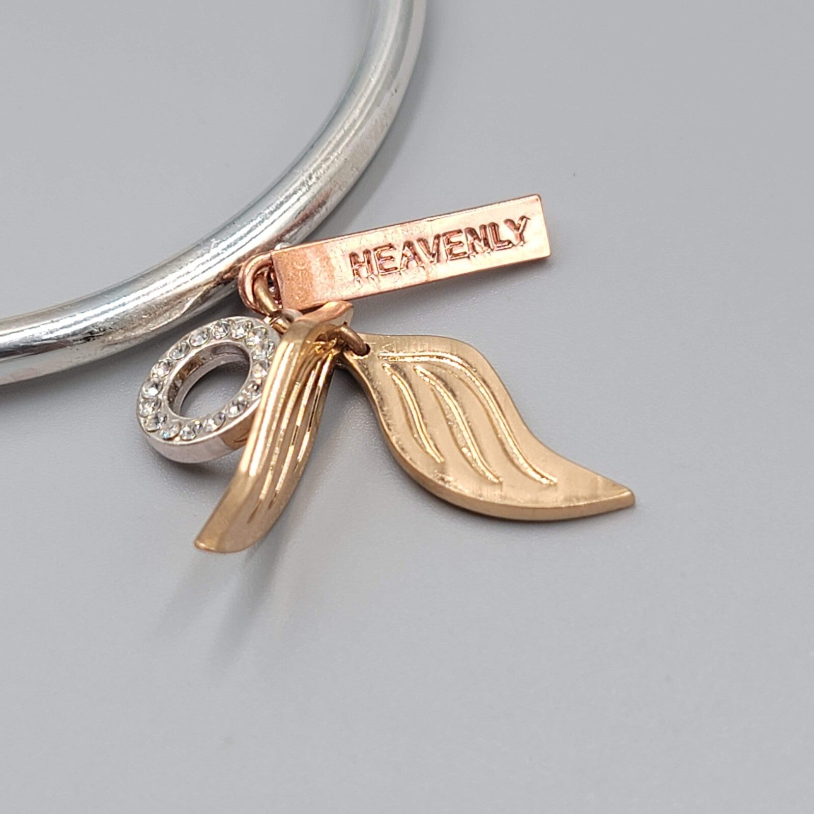 Ashley Bridget Bangle Bracelet Rose Gold and Silver tone Heavenly Wings 7.5"