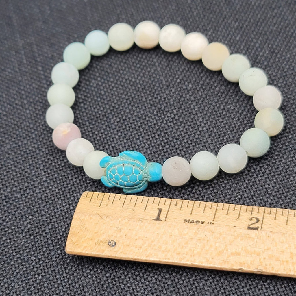 Sea Turtle Bracelet Pastel Stone Bead Elastic Summer Beach Theme 6.25"