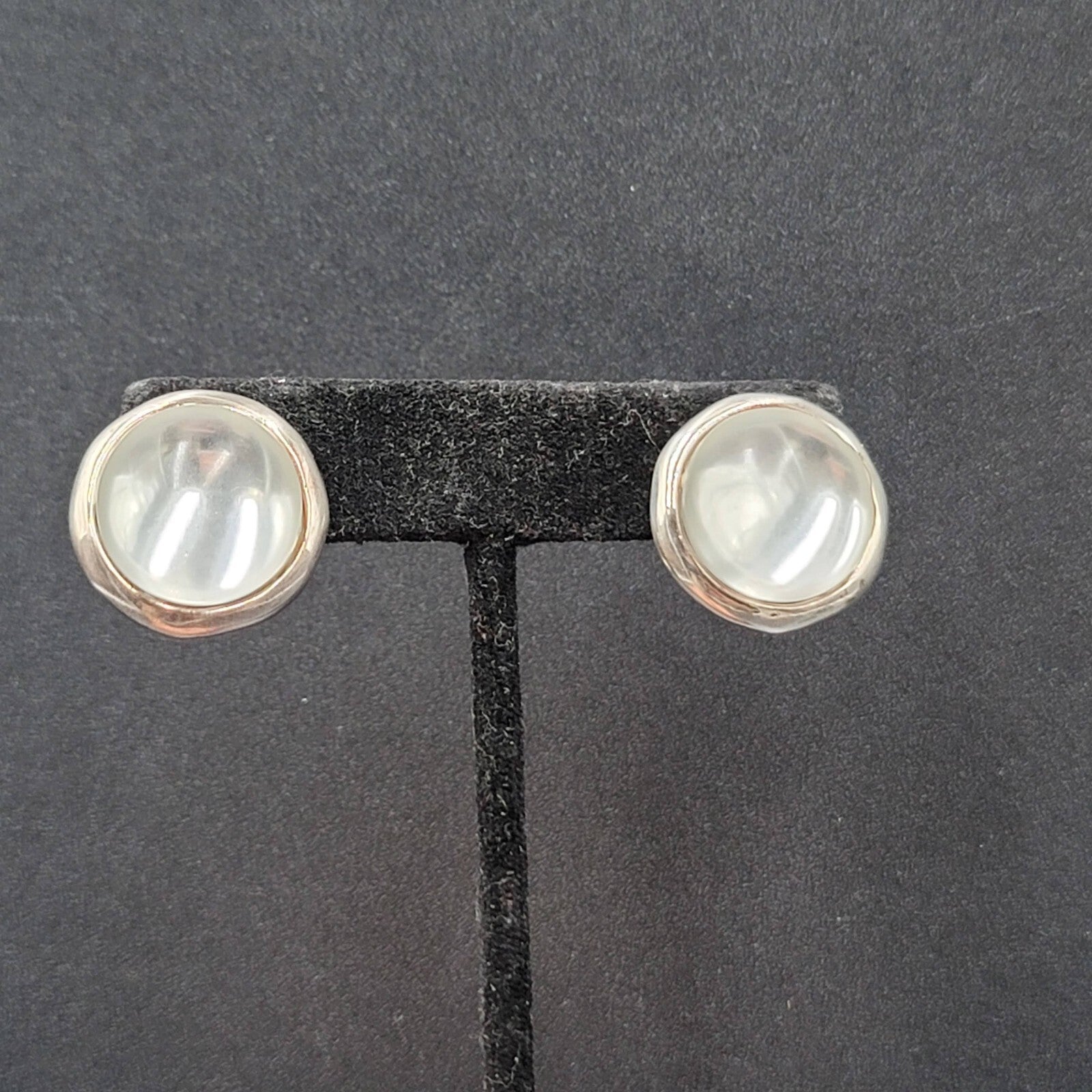 C Stein Pierced Earrings Silver tone Acrylic Frosted Dome 7/8"