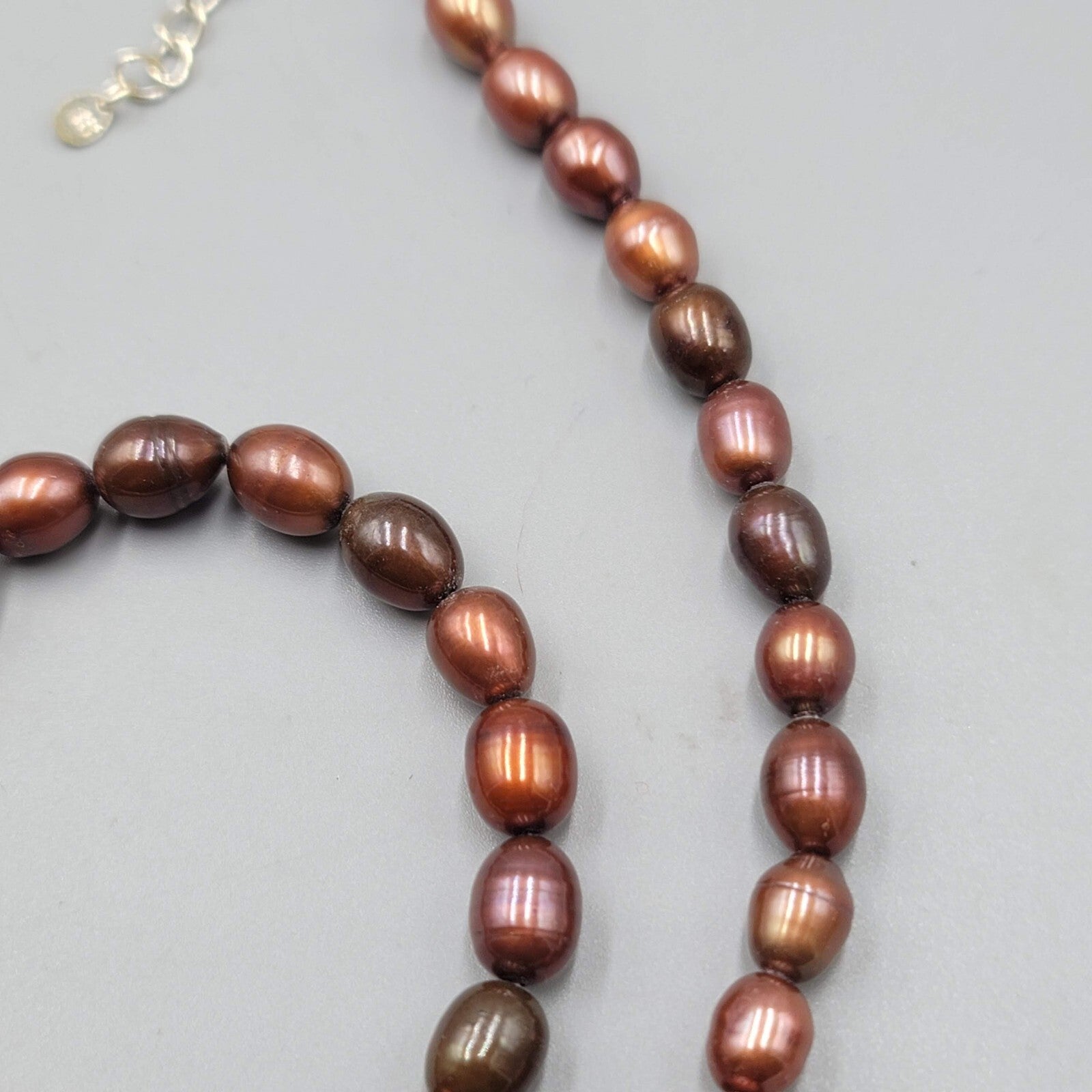 Real Pearl Bead Necklace and Bracelet Set Shades of Brown Sterling Silver 18"+