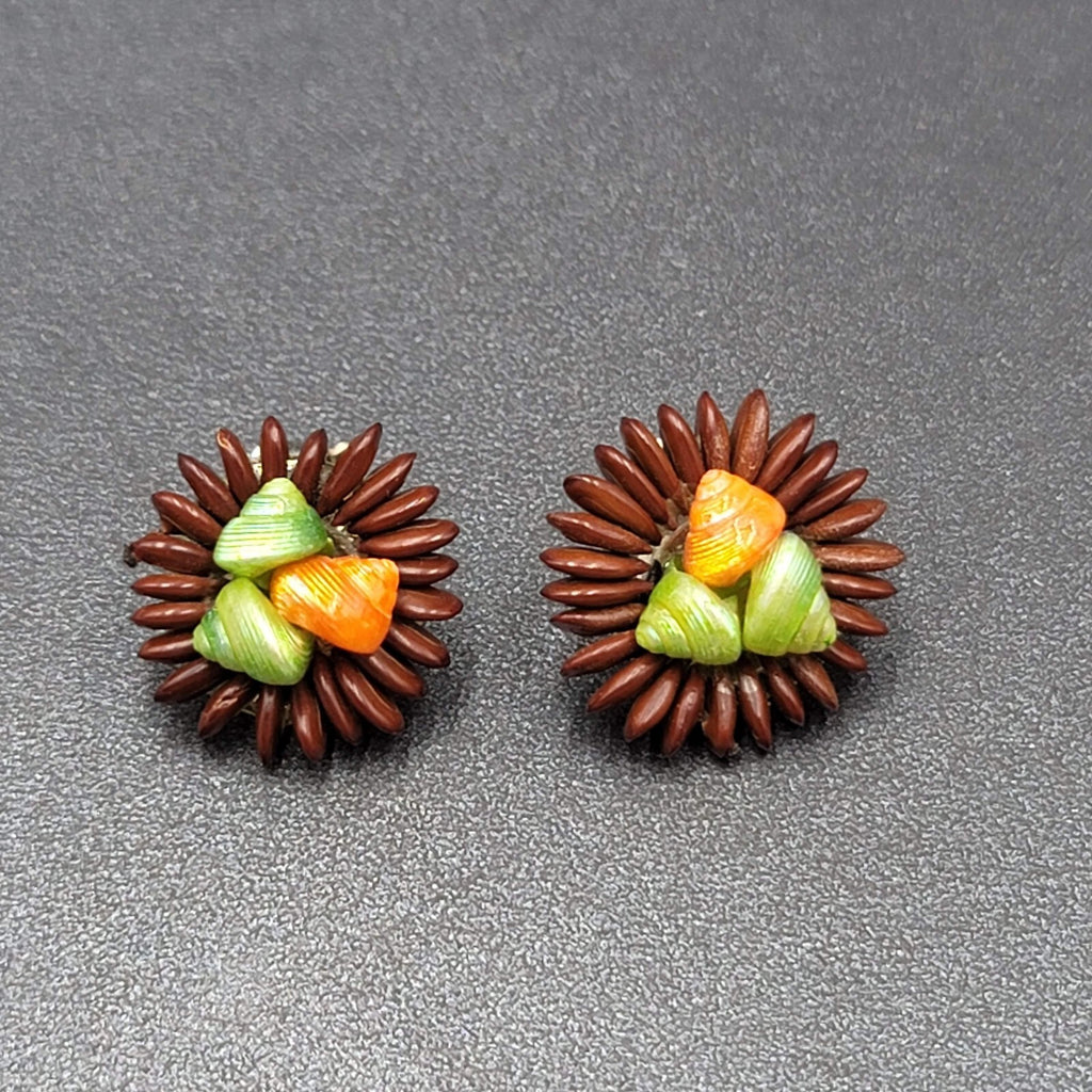 Vintage Clip on Earrings Apple Seed Seashells Button Style 1"