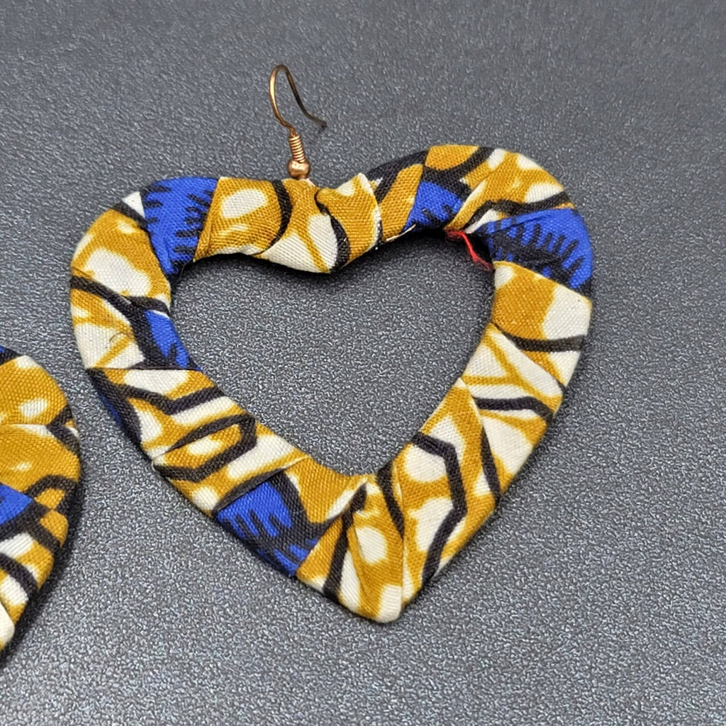 Vintage Pierced Earrings Large Fabric Covered Open Hearts 2.5"