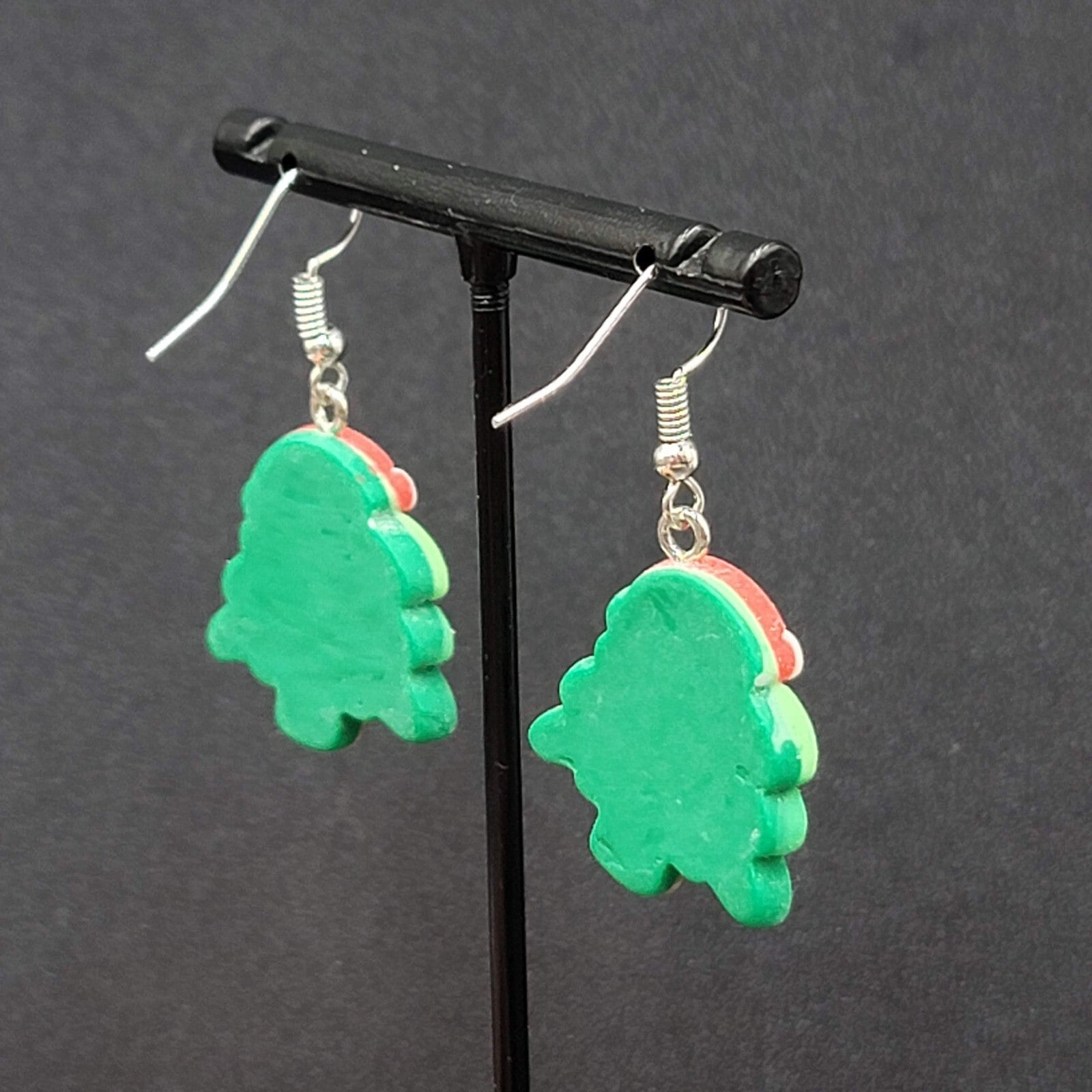 Christmas Tree Pierced Earrings Puffy 3D Dangle 1 1/8"