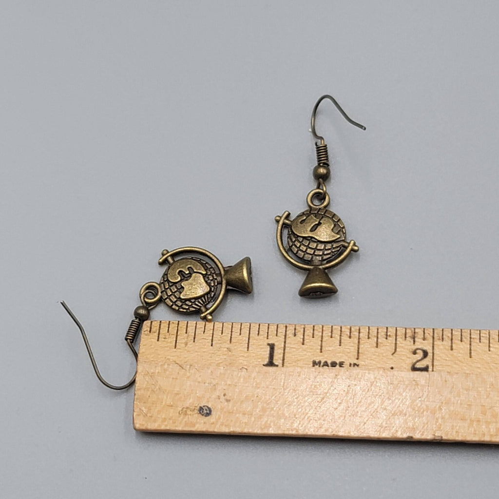 Globe Pierced Earrings New Bronze tone Dangle 3/4"