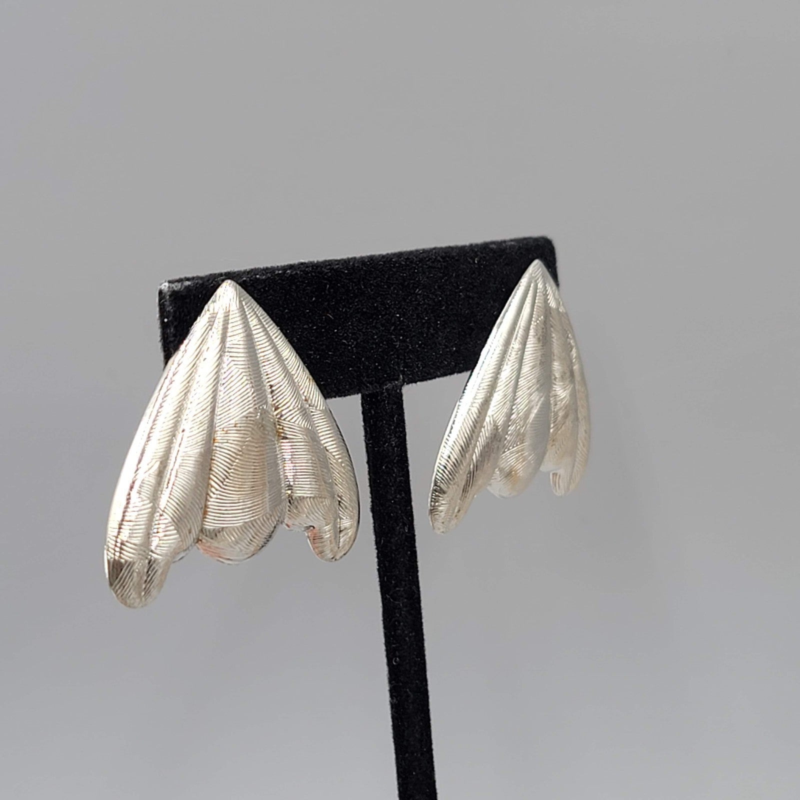 Vintage Embossed Pierced Earrings Silver tone Statement 80s 1.25"