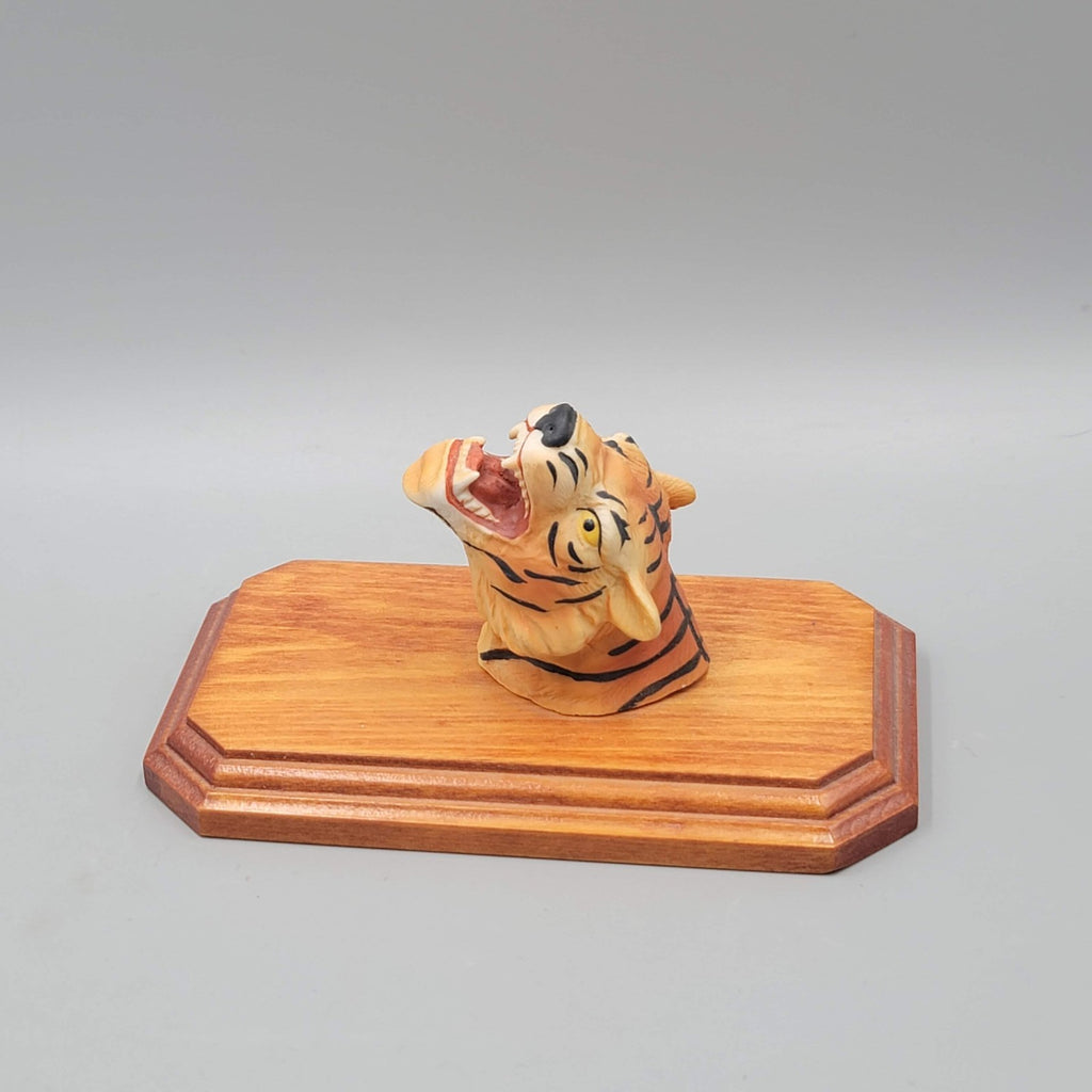Vintage Ceramic TIGER Head Wood Wall Plaque 6 in Miniature