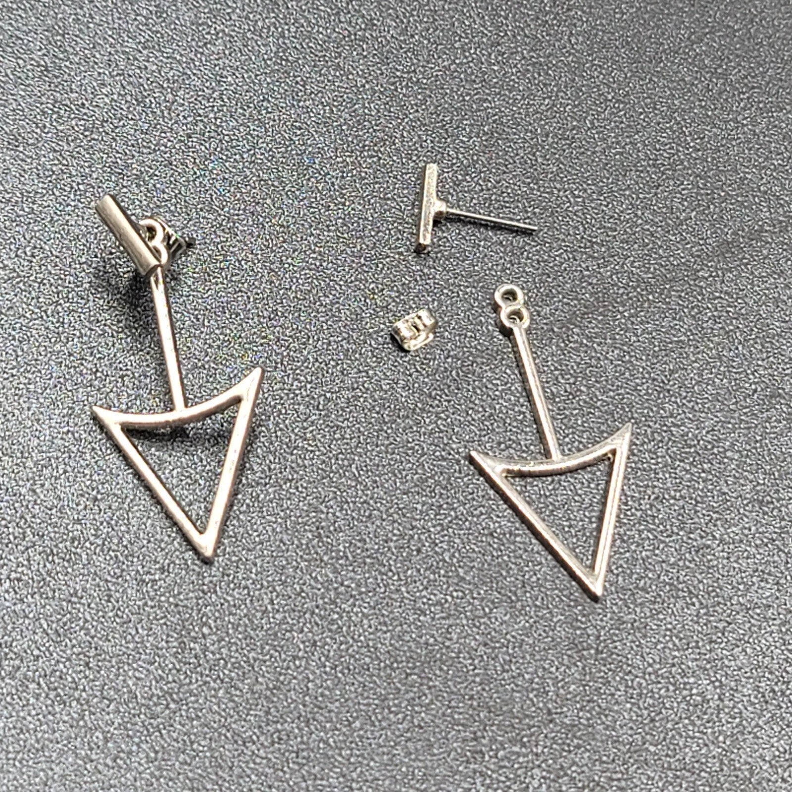 Arrow Triangle Pierced Earrings Silver tone Jacket Dangle 1.5"