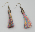 Tassel Pierced Earrings Bronze tone Multicolor Dangle 2"