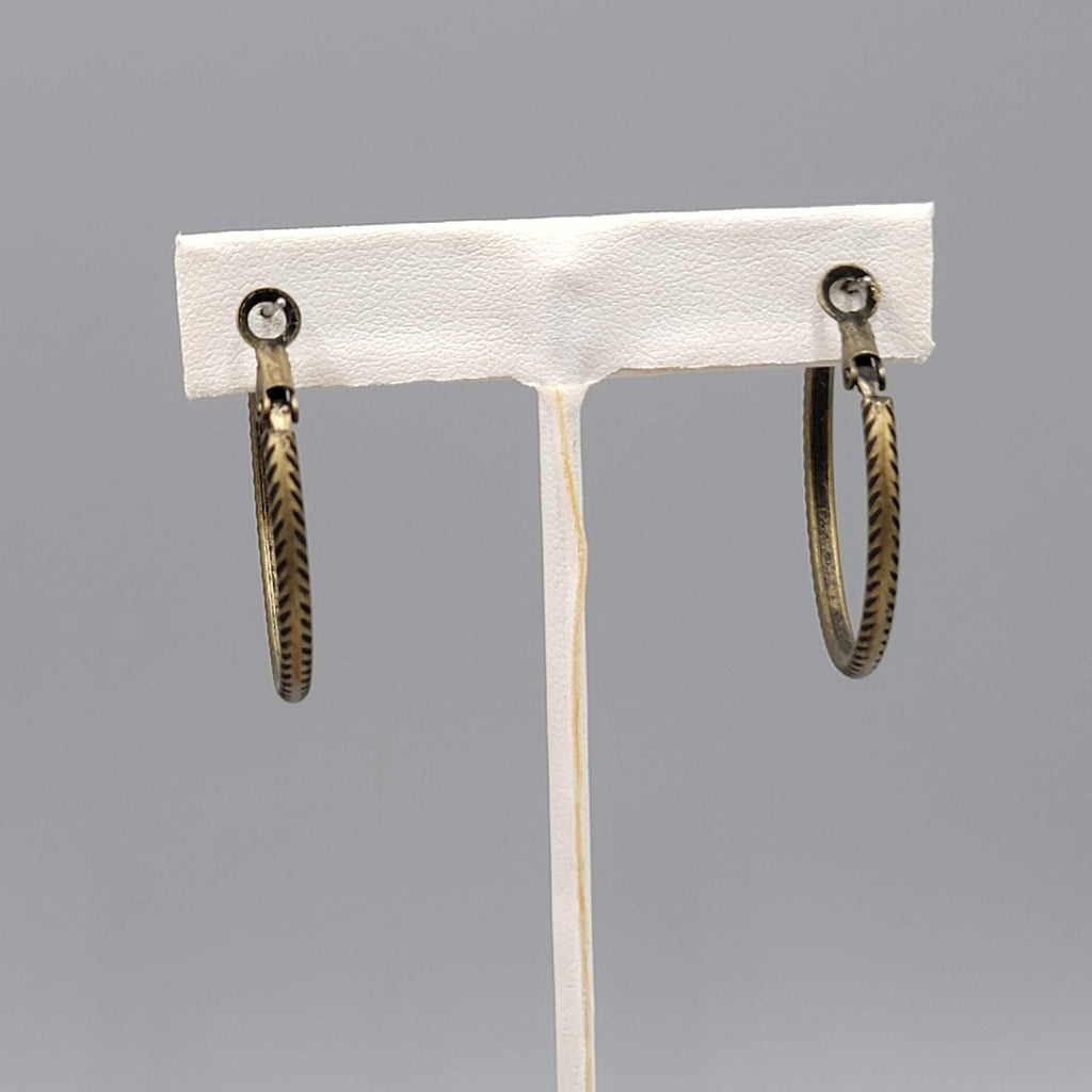 Embossed Thin Hoops Pierced Earrings Bronze tone 1.25 in