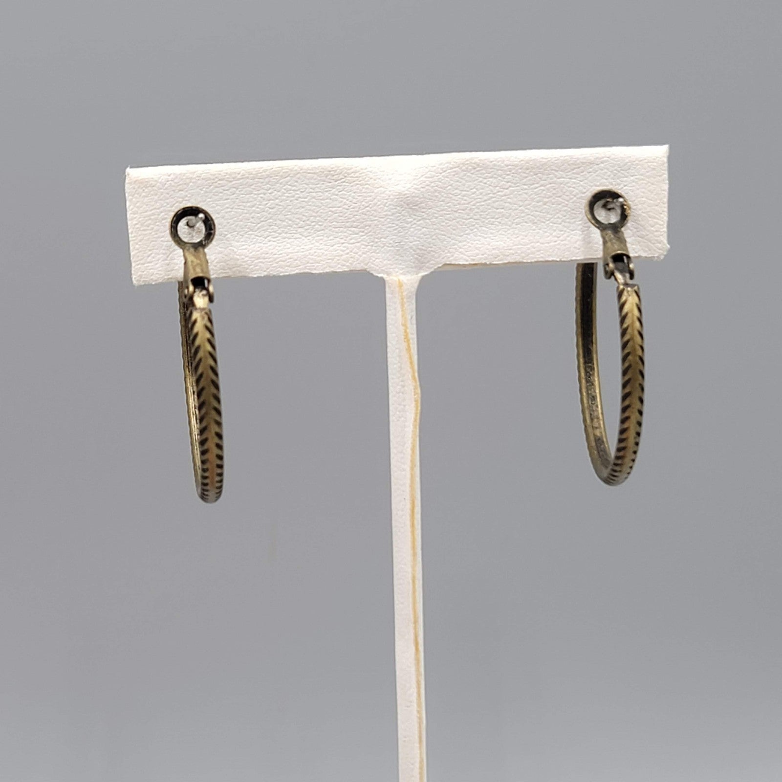 Embossed Thin Hoops Pierced Earrings Bronze tone 1.25 in