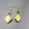Pierced Earrings Silver toen Green Dyed Shell Dangle 1.5"