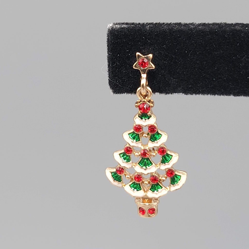 Christmas Tree Pierced Earrings Gold tone Dangle 1.25 in