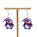 Winter Penguin Pierced Earrings Silver tone Dangle 1.25 in