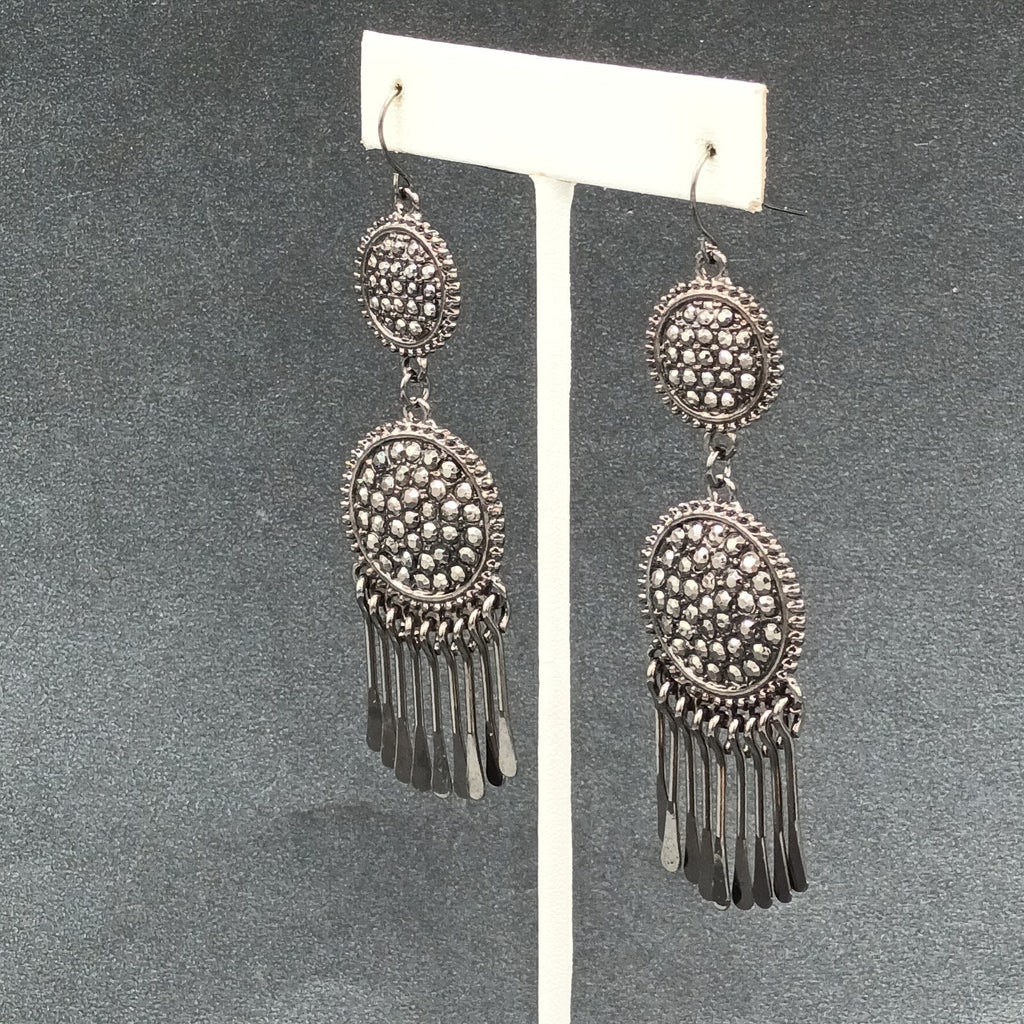 Pierced Earrings Black Metal Dangle Statement 3"