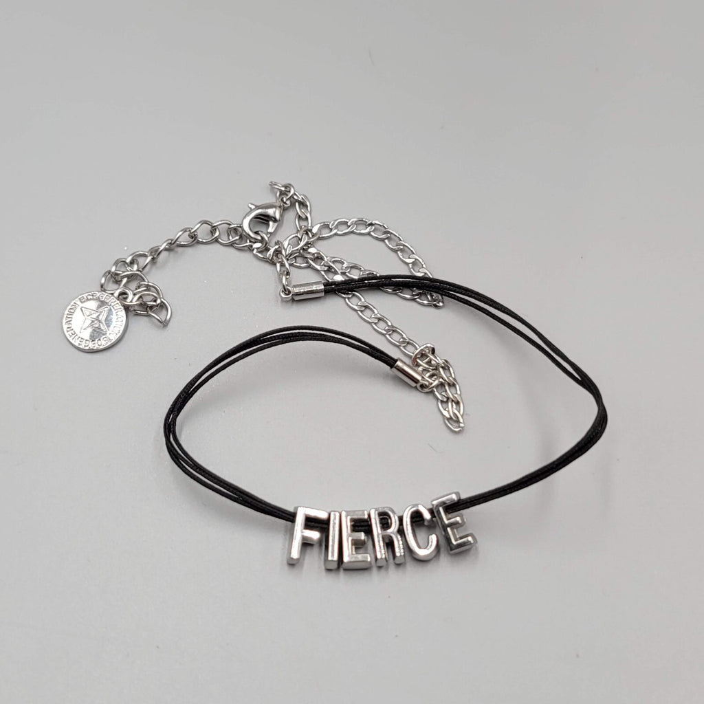 BCBGeneration FIERCE Necklace Black Cord Silver tone Signed 16"-18"