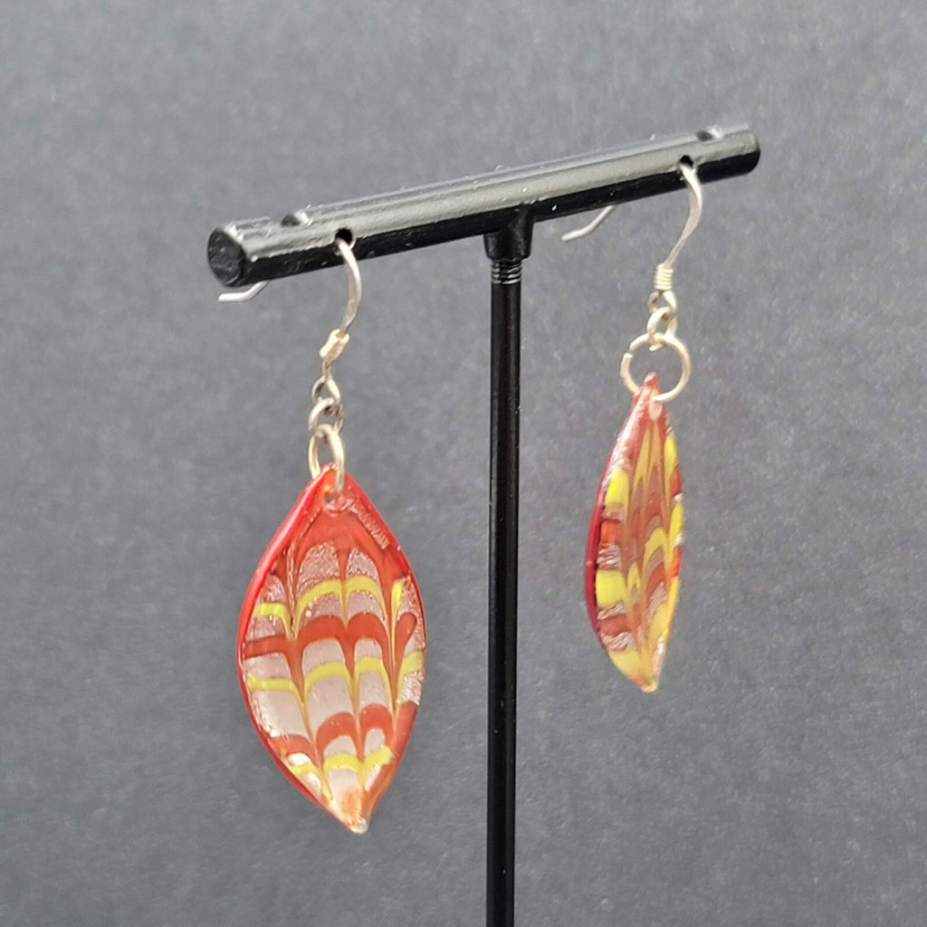 Sterling Silver Pierced Earrings Dichroic Red Glass Dangle 1.25"