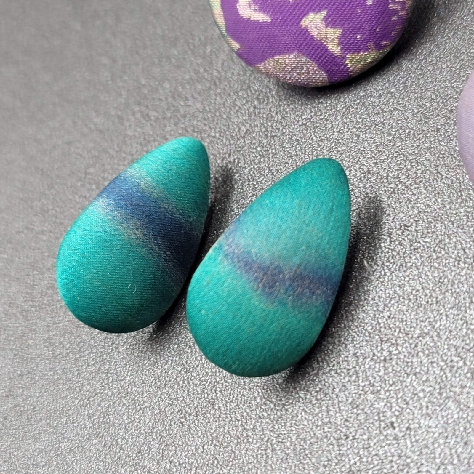 Lot of 3 Vintage Pierced Earrings Blue Purple Silk Wrapped Drop