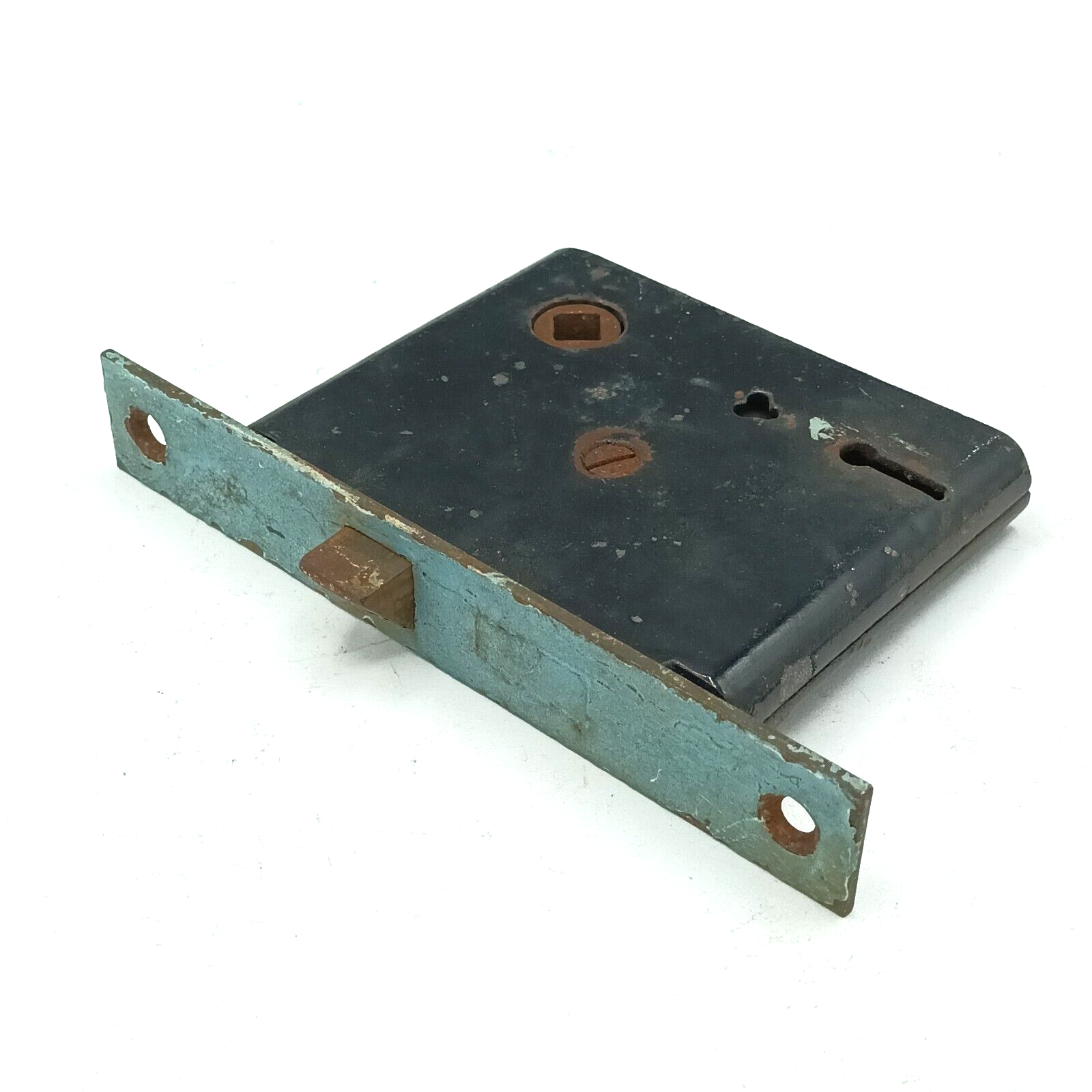 Vintage Mortise Lock Door Hardware Salvage Skeleton Keyhole NO Key Blue Paint