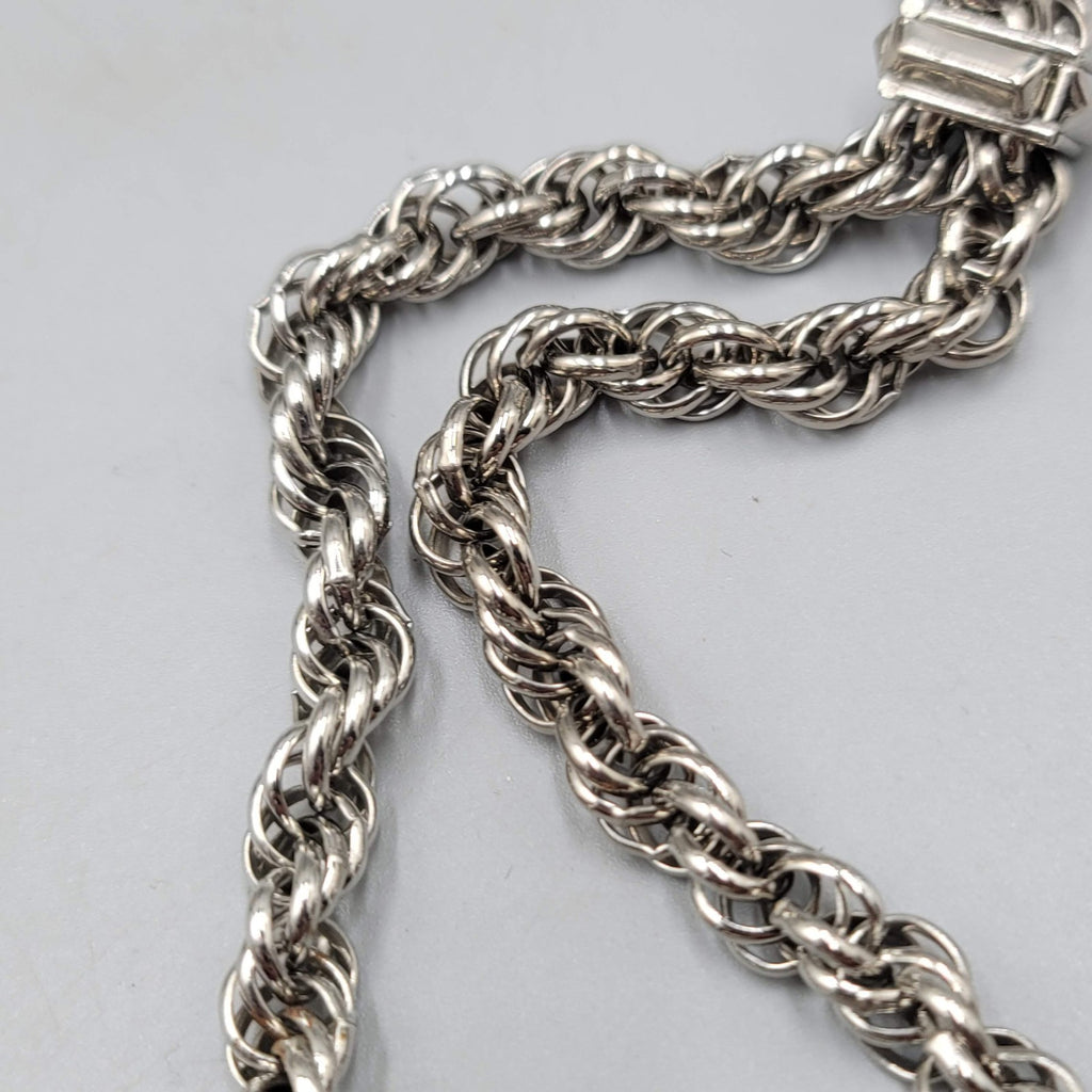 Vintage Twist Chain Lariat Necklace Statement Silver tone 28 in